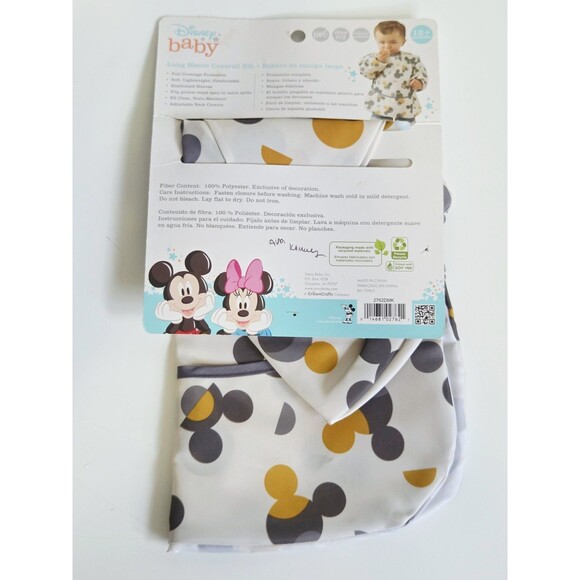 Disney Baby Long Sleeve Coverall Bib Mickey Mouse Stain Resistant Adjustable - Picture 7 of 9